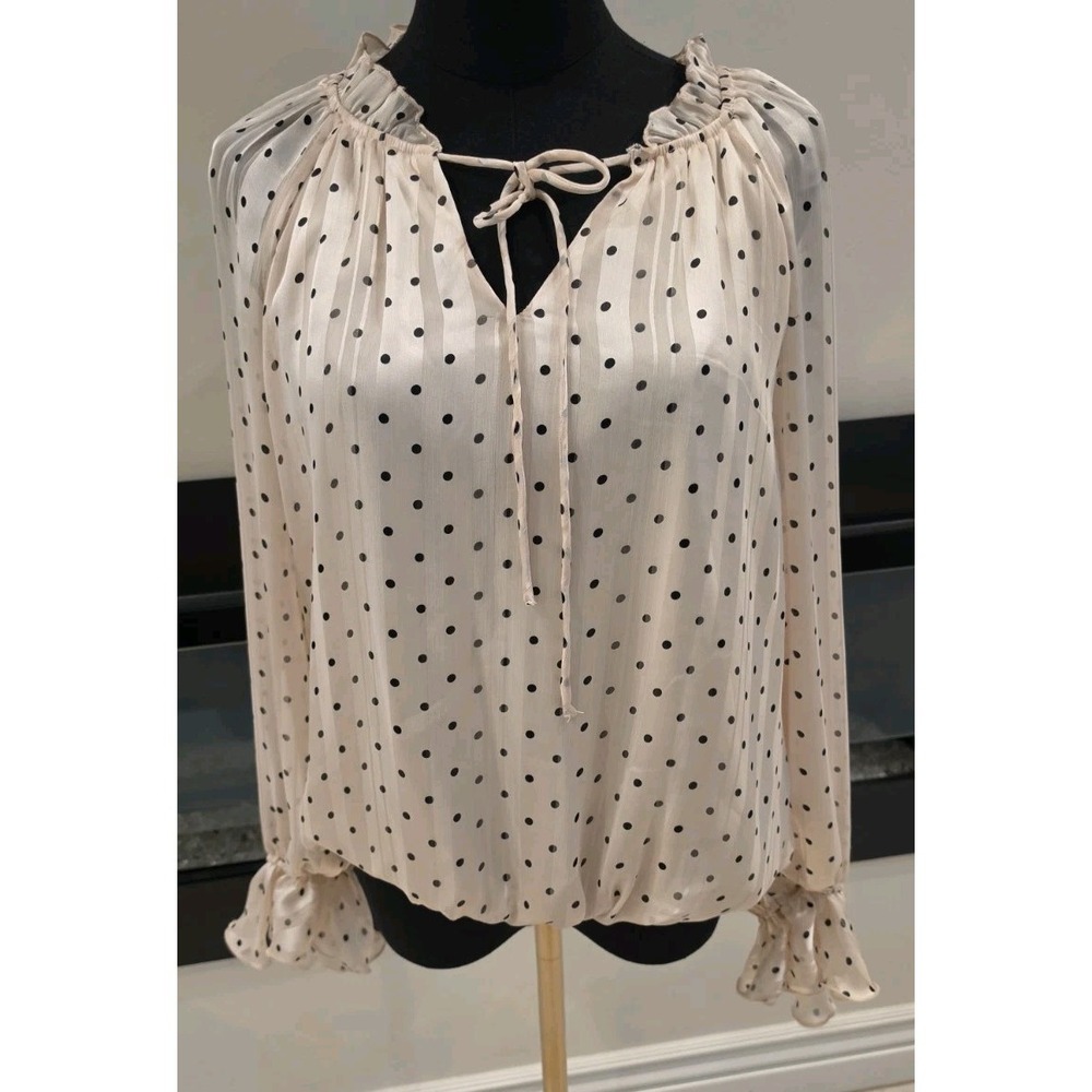 Adrianna Papell Cream Polka Dot Keyhole Ruffle Top Romantic Classic Boho RTL $89